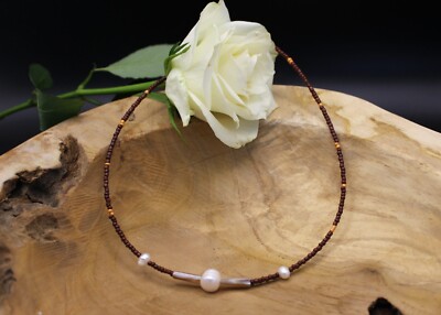   Boho-Chic-Halskette mit Naturperlen und Glasperlen  