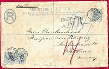 1891 Scarce Straits Settlements Singapore Regd Postal stationery Cvr to Germany