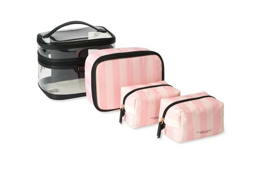 Victoria's Secret 4-in-1 Zugtasche – Rosa Mit Streifen, Für Make-up & Beauty-Utensilien