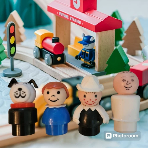 Vintage Fisher Price Little People Set of 4 Dentist, Lucky Dog, Firefighter