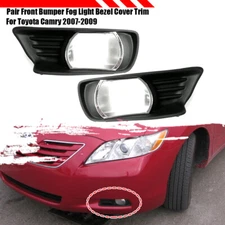 Pair For 2007-2009 Toyota Camry Front Bumper Side Fog Light Covers Trim Black