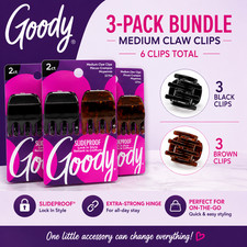 Goody Medium Claw Hair Clips 3-Pack Strong Hold Slideproof Black Brown Bundle