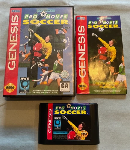 PRO MOVES SOCCER - 1993 Sega Genesis AWS Video Game in Original Case w/Manual!
