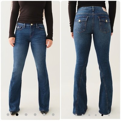 True Religion Joey Mid Rise Flare Denim Jeans W28 Medium Harmonioush Wash