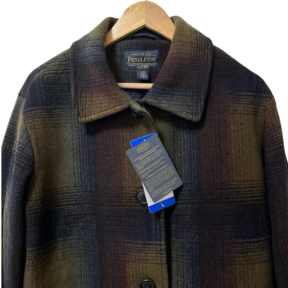 Pendleton Womens Wool Blend Plaid Topper Coat Size L Navy Heavyweight Winter NWT - Image 3 of 4
