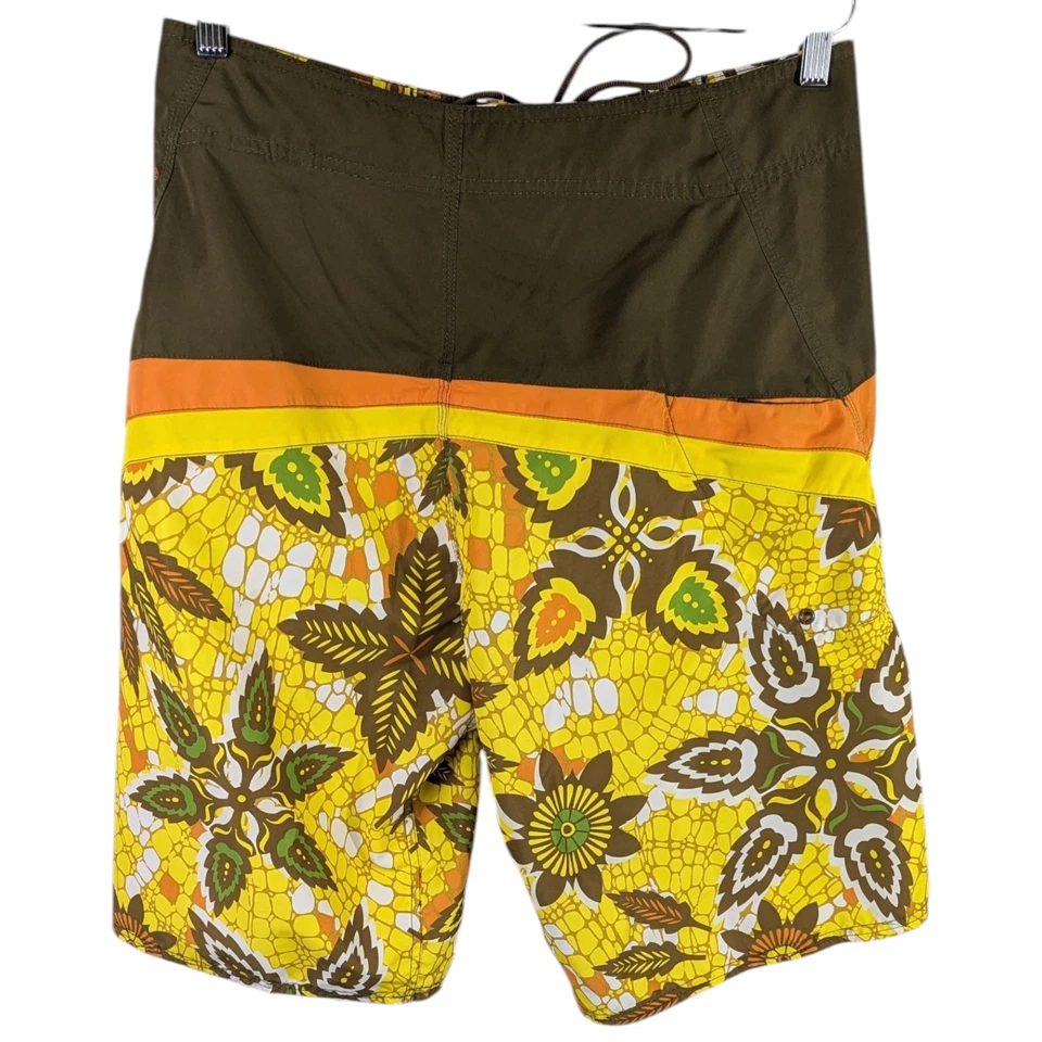 Pantalones Cortos de Tabla REEF Floral Amarillo Marrón Dorado Para Hombre 33 Brasil Años 90 Surf Natación Foto 2 de 4