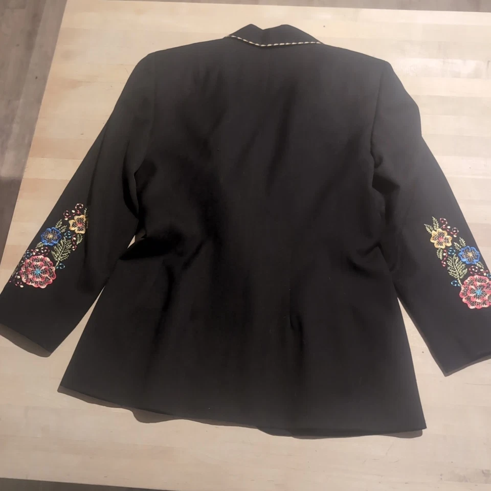 Chaqueta Blazer De Colección Hairston Roberson Talla 8 Floral 100% Lana Suroeste Negra Foto 2 de 4