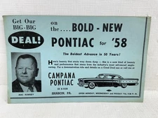 1958 Pontiac ORIGINAL Dealer Sales Card from Campana Pontiac, Sharon, PA