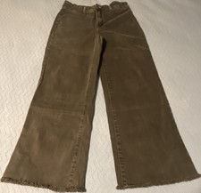 Zenana Brown Wide-Leg Pants Women Cotton Spandex Frayed Hem Pockets