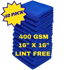 Microfiber Cleaning Cloth 16x16 Car Polishing No Scratch Detailing 12 Pac 400GSM