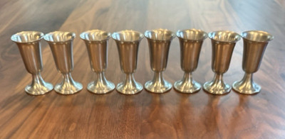 Lunt Pewter Cordial Goblets Set of 8 Vintage Shot Cups Small Chalice Barware