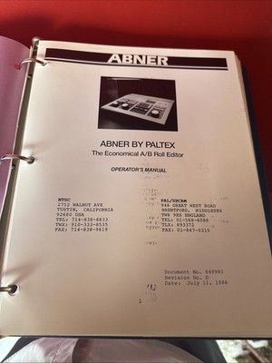 Abner By Paltex Economical A/B Roll Editor Operator s Manual 949981