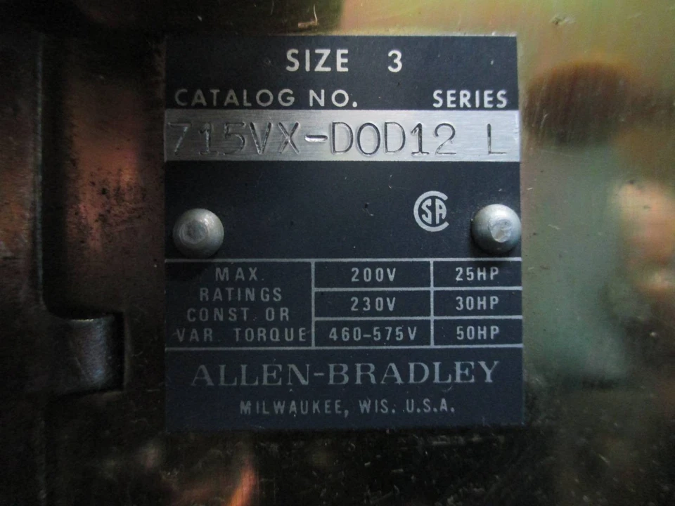 Allen Bradley AB 715VX-DOD12 Talla 3 Dos 2 Velocidades Arrancador 120V Bobina 50 HP Talla 3 D0D Foto 2 de 4