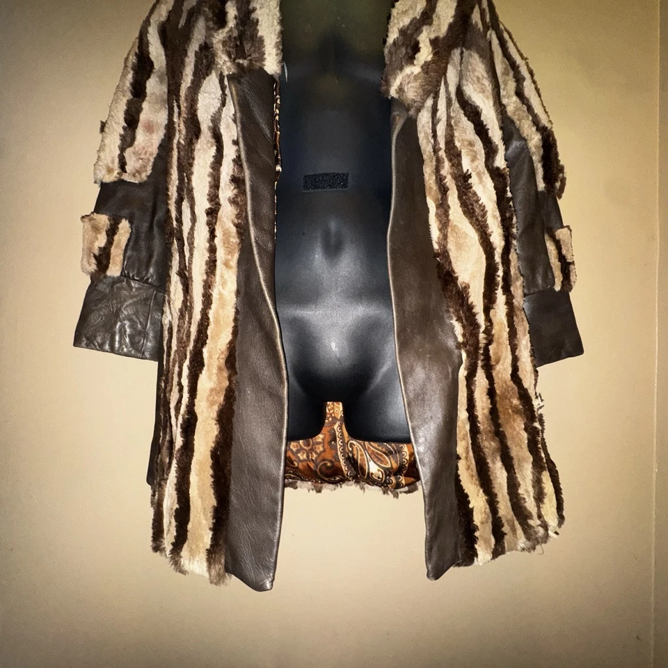 Abrigo de cuero sintético vintage años 70 chaqueta boho forro cachemir M/L proxeneta Halloween Foto 3 de 4