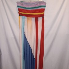 Size L Strapless Pleated Rainbow Pride Maxi Dress Smocked Bodice Hippie Indie