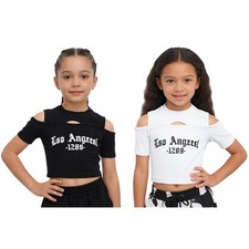 Girls Tees Holiday T-shirt Hip Hop Crop Top Letter Print Costume Workout Jazz