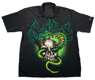 NSIXX by Dragonfly Button Up Shirt Mens XL Black Snake Skull