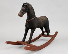 Antique Primitive Rocking Horse Horsehair Mane Glass Eye Folk Art Toy 34