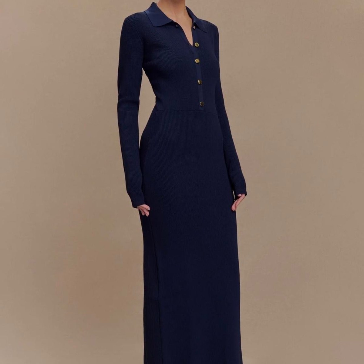 blue knit long sleeve dress Torry Knit Maxi Dress  SEROYA