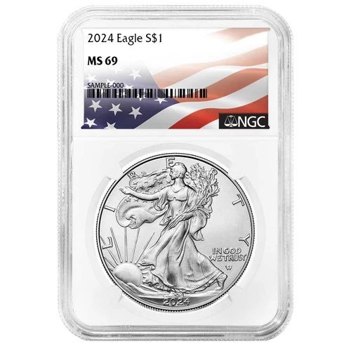 2024 $1 American Silver Eagle NGC MS69 Flag Label