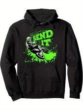 Men's  Women's Send It Motocross Hoodie - Black Dirt Bike Rider Graphic Sweatsh