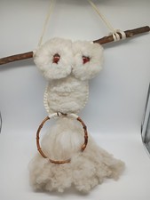 Vintage 70s Macrame Owl Wall Hanging Towel Ring Towel Holder With Big Eyes
