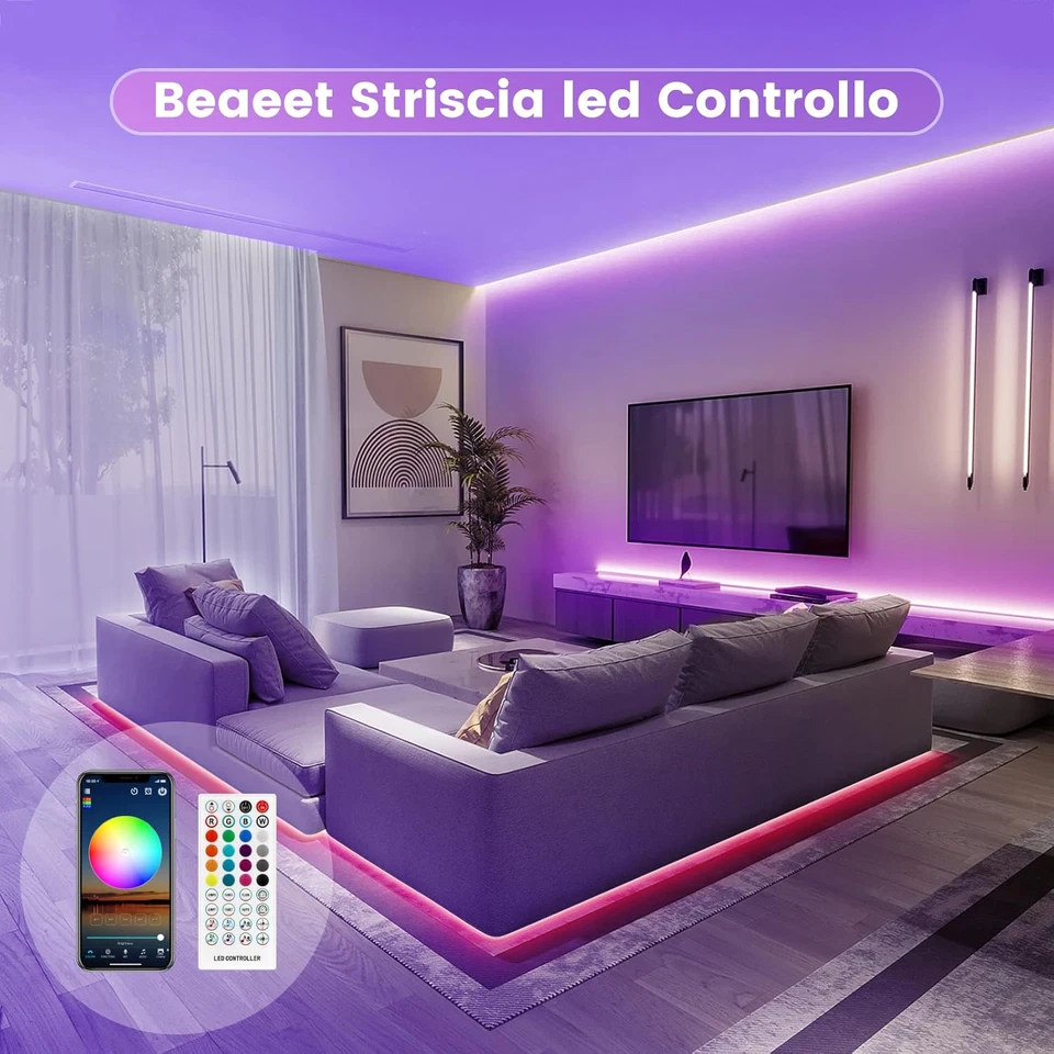 Striscia LED 5 Metri (30 Leds/M), Luci LED 5050 RGB per Camera, Con Telecomando - Immagine 2 di 4