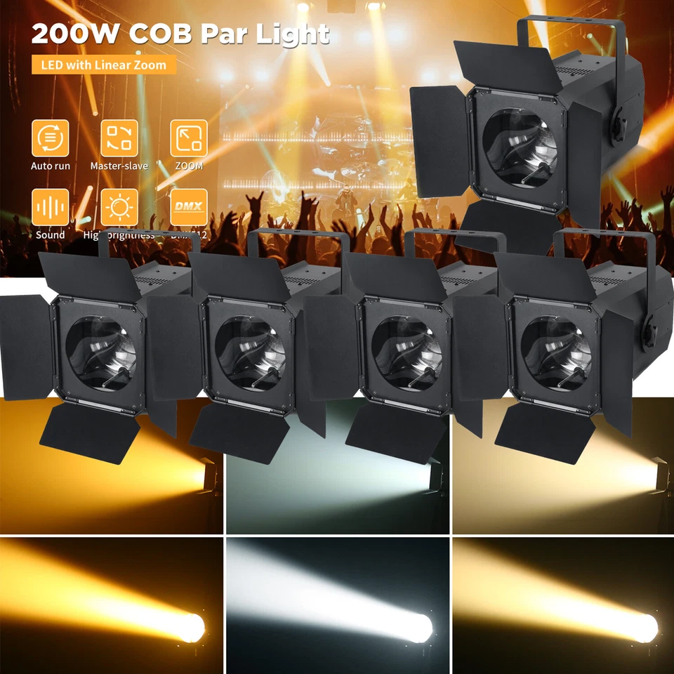 200W COB LED Par Strahler DMX Scheinwerfer 3200k/5600k Bühnenlicht Weiß/Warmweiß - Bild 1 von 4