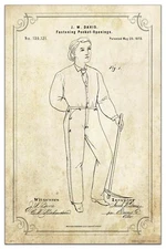 Vintage Levis Srauss Jeans Patent Art Print 11x17 Collector Designer Wall Decor