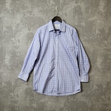 Charles Tyrwhitt Dress Shirt Men's Size 17" Slim Fit  White Blue Check Button-Up