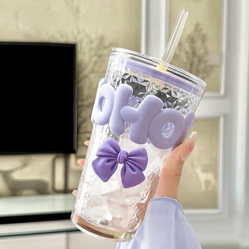 450ml Glass Cups with Lids and Straws Set Drinking Glasses for Beer Iced S6 Z9U2 - Bild 3 von 28