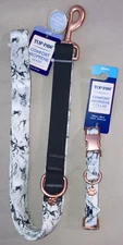 Top Paw Comfort Neoprene Marble Dog Collar (S) w/Matching Leash (4ft)