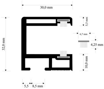 Rollladenführung 900/B2 30x32 mm mit 2 Bürsten