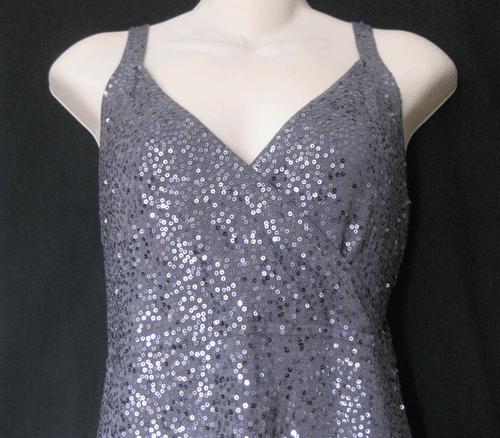  BNWT $438 EILEEN FISHER Silk Cotton Sequin Sparkle STEEL Gray Evening Dress L - Picture 4 of 10