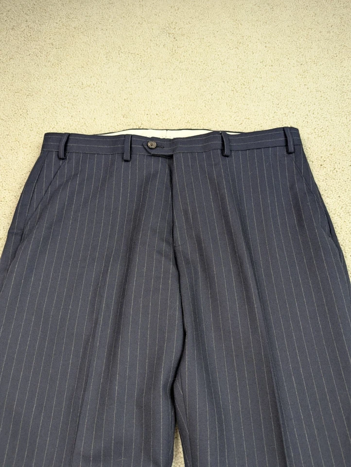 Pantalones de franela de lana Ralph Lauren para hombre 36x30 azul tiza rayas ajustados azul marino Foto 2 de 4