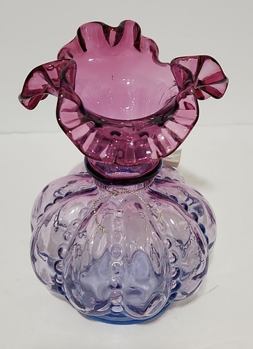 RARE Fenton Mulberry Melon Beaded Optic Vase 5 3/4" T Original Label Wave Crest - Picture 5 of 7