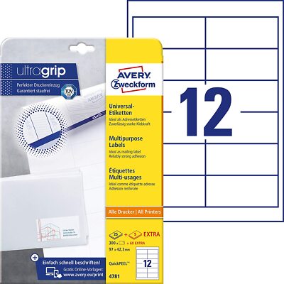 AVERY Zweckform 4781 Adressaufkleber 360 Klebeetiketten 97x42,3mm Etiketten A4