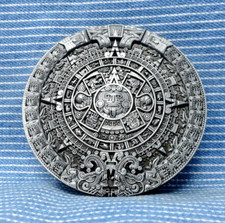 Aztec Calendar Belt Buckle Native Ornate Gray Vintage 2000s Buckle Rage .GTA040