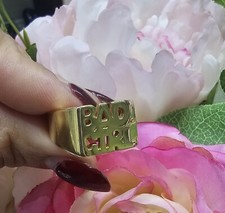 Beautiful 9ct Yellow Gold "Bad GIRL" Band Ring Size S, 9 grams fully Hallamarked