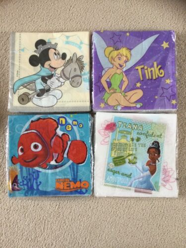 Disney Character Party Napkins bundle Mickey Mouse Tinkerbell Finding Nemo Tiana - Picture 1 of 10