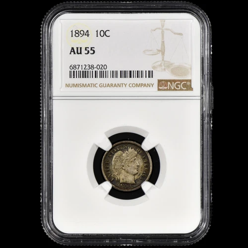 1894 BARBER DIME ✪ NGC AU-55 ✪ 10C SILVER ALMOST UNCIRCULATED COIN ◢TRUSTED◣