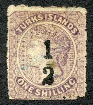 Turks Islands 1881 1/2 on 1s lilac type 5 SG13 unused cat 160 pounds 