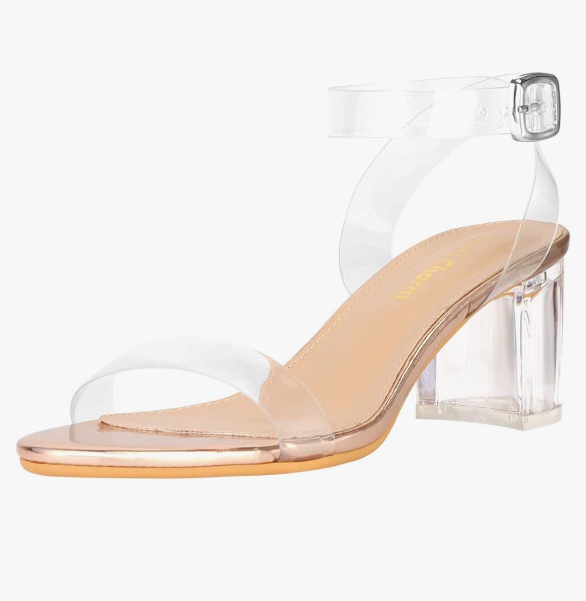 Rose Gold Clear Block Heel Strappy Sandals Size 6.5 New-image