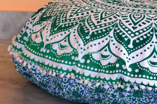 Green Mandala Floor Cushion Ombre Floor Pillow Ottoman Round Hippie Poufs 32 in - Picture 2 of 5