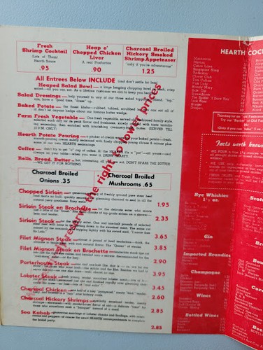 50er/60er Jahre The Hearth Restaurant New Jersey Mini Speisekarte Original Vintage - Bild 2 von 6