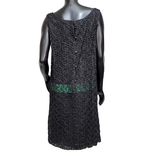 Abito vintage anni 60 Bains Las Vegas nero testurizzato maglia cambio mod verde fiocco - Foto 7 di 11