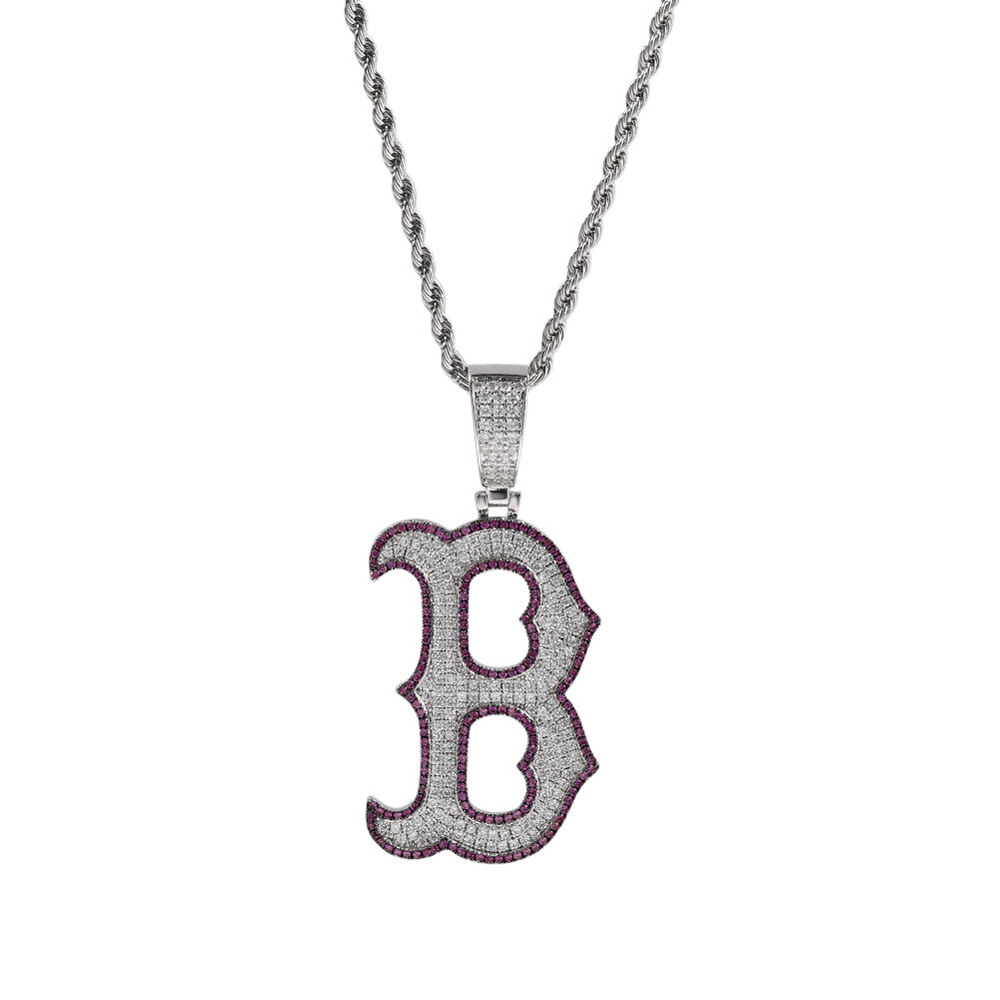 Hip Hop Pendant Necklace Bling Iced Out AAA+ CZ B Letter 18K