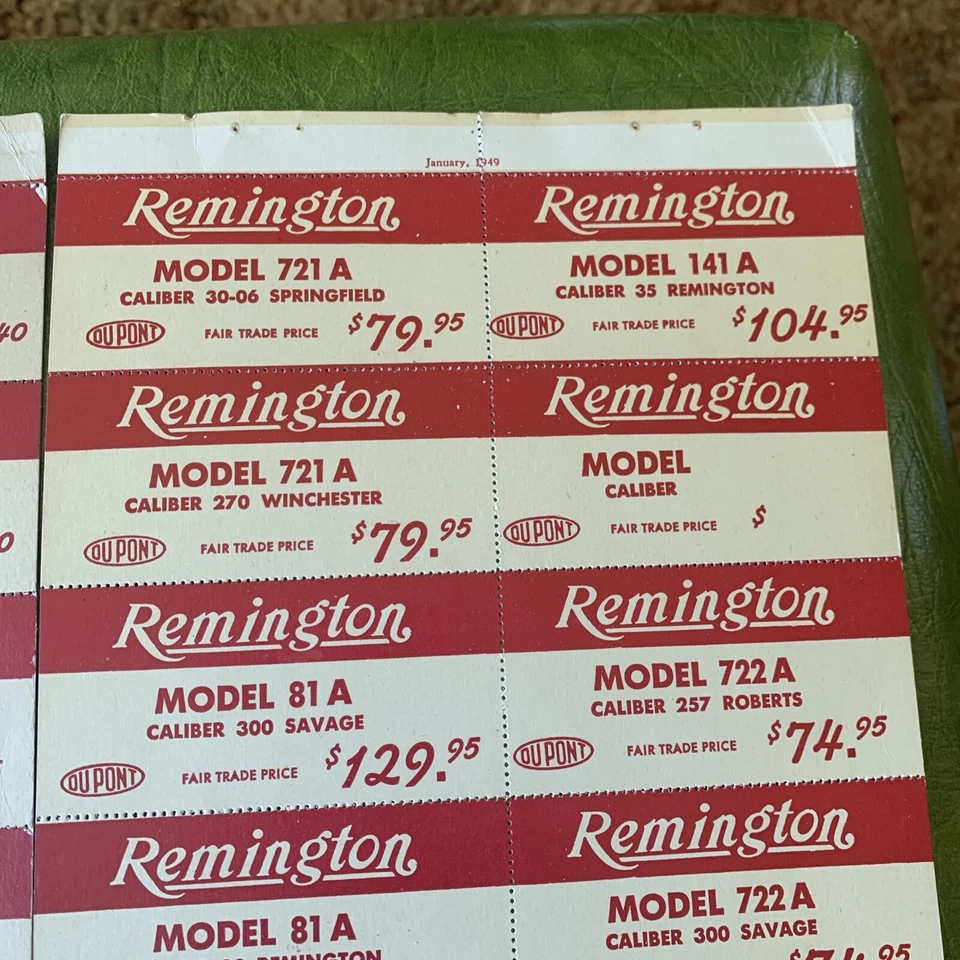 Pistolas DuPont Remington de colección modelo 1949 etiquetas de precio etiqueta colgante tú eliges una hoja Foto 2 de 4