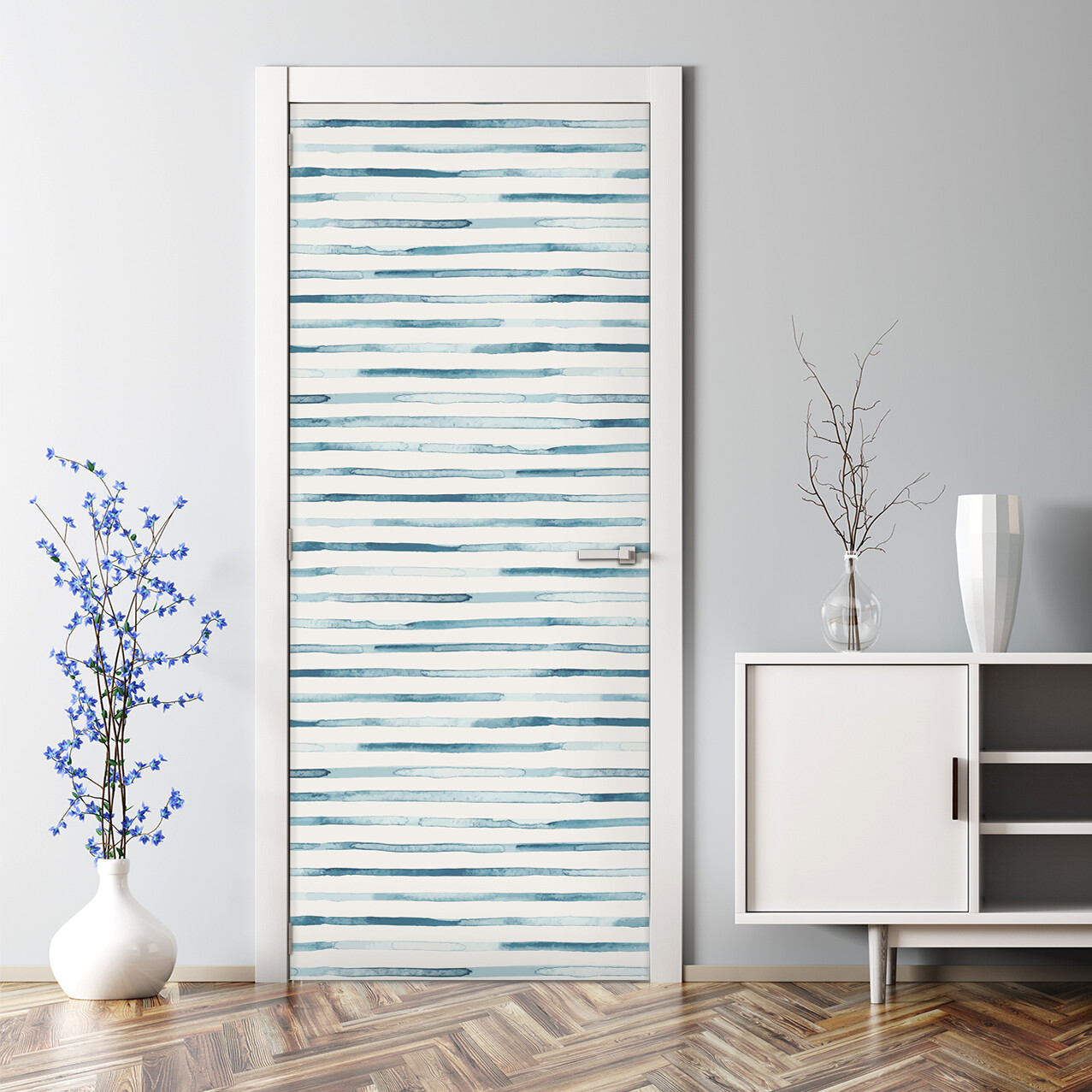 Watercolours aqua lines Bubble Free blue Door Decal Reusable self adhesive