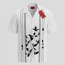 HUGO Boss Mens White Floral Chain Print Short Sleeve Shirt Size S NWT